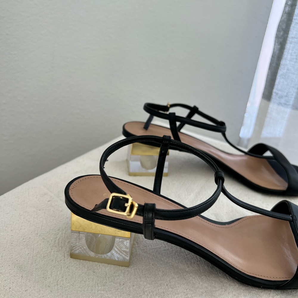 Charles & Keith Black Strappy Sandals with Gold and clear Heel - Picture 3 of 7